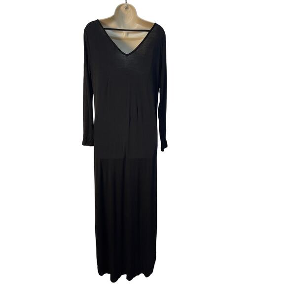 Women’s Casual Long Sleeve V-Neck Maxi Dress with Pockets Black Large - Picture 2 of 10